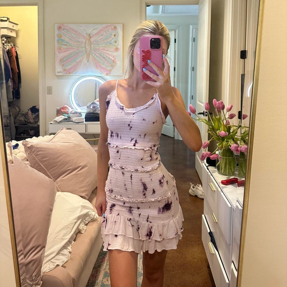 Mini light pink and purple tie-dye dress